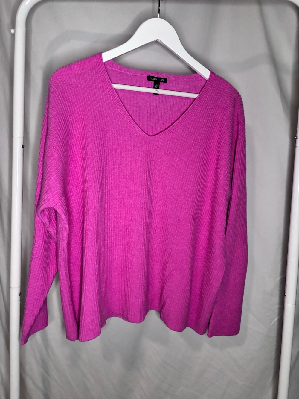 Eileen Fisher Vibrant Fuchsia V-Neck Ribbed Top